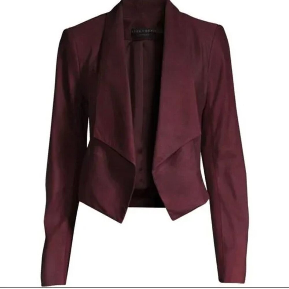 Alice & Olivia NWOT HARVEY Limited-Edition Lamb Leather Blazer Jacket Wine $898
